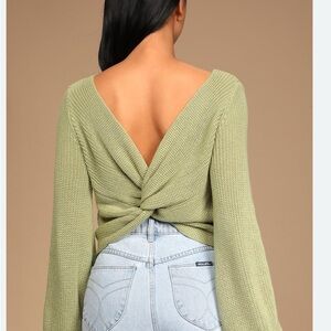 Green Knitted Twist Back Sweater